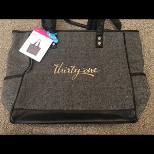 Thirty-One Cindy Tote in Black Tweed with Gold!